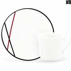 Fauchon 6 Tasses à café + soucoupes en Porcelaine Bistot blanches - 70ml