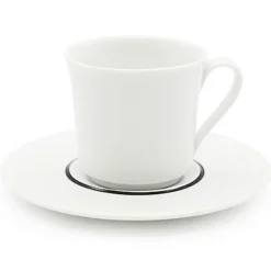 Fauchon 6 Tasses à café + soucoupes en Porcelaine Ligne blanches - 70ml