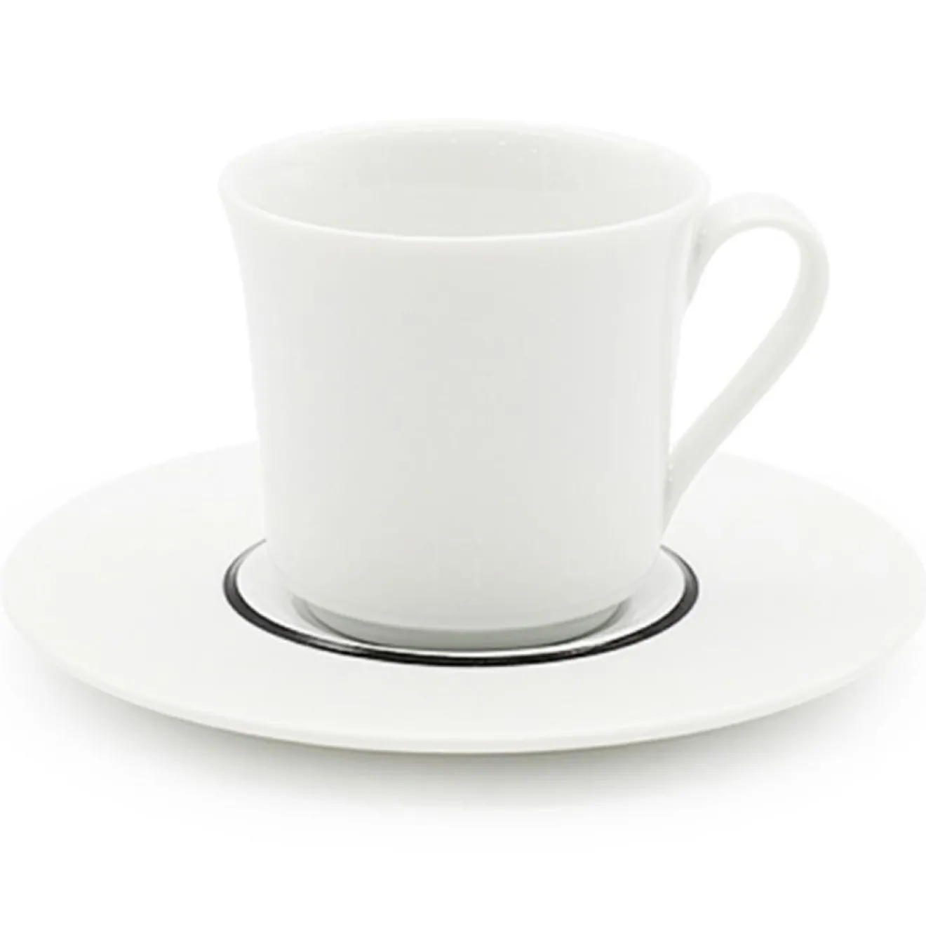 Fauchon 6 Tasses à café + soucoupes en Porcelaine Ligne blanches - 70ml