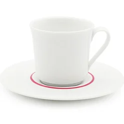 Fauchon 6 Tasses à café + soucoupes en Porcelaine Ligne blanches - 70ml