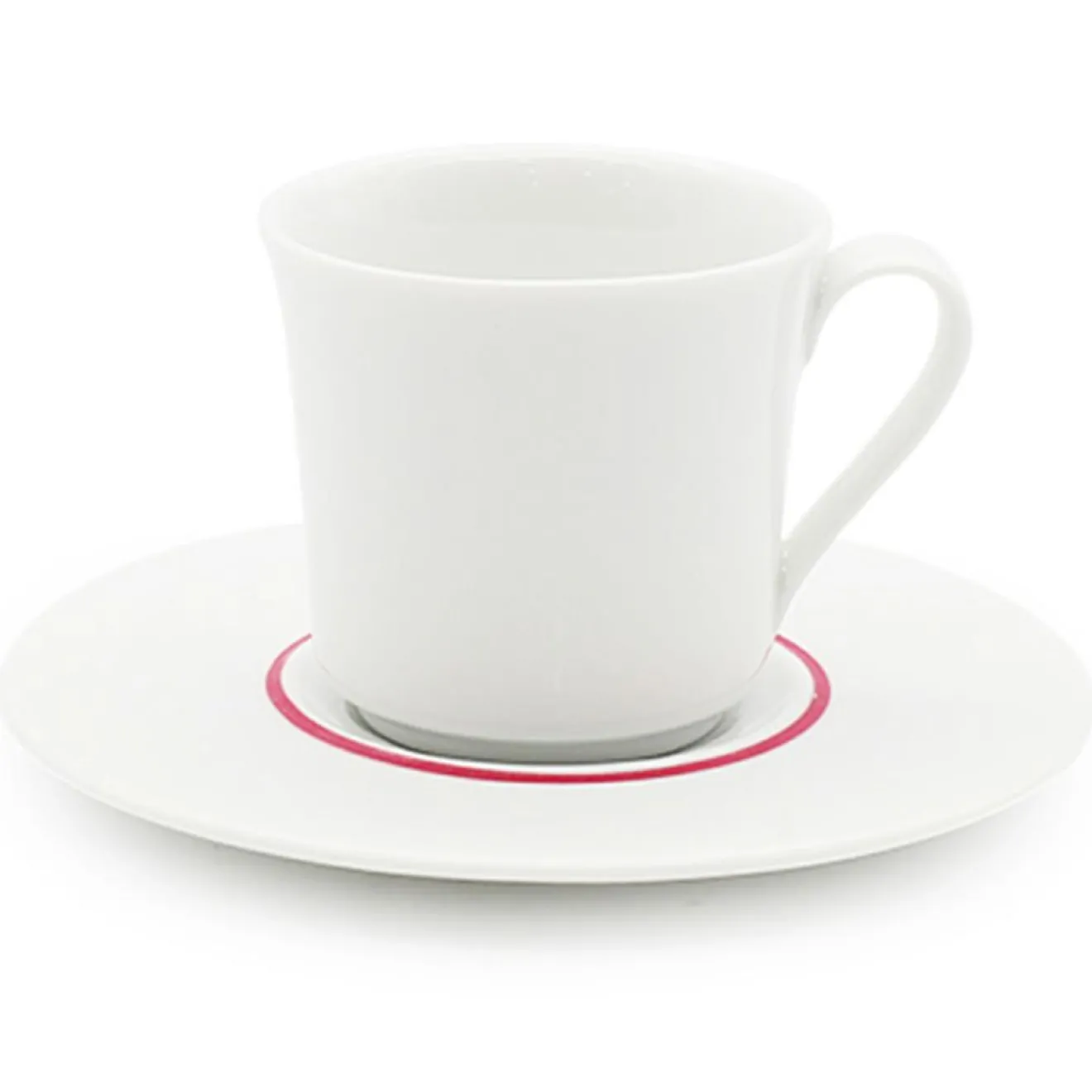 Fauchon 6 Tasses à café + soucoupes en Porcelaine Ligne blanches - 70ml