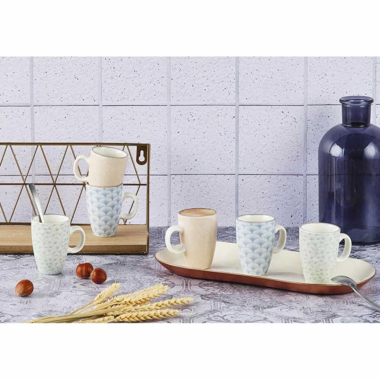 Bjorn 6 Tasses à café Pattern Pastel rose pastel/bleu pastel/vert pastel - 9 cl