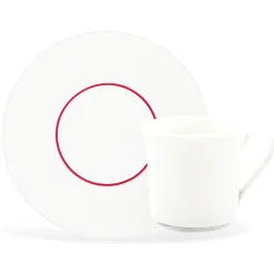 Fauchon 6 Tasses à thé + soucoupes en Porcelaine Ligne blanches - 150ml