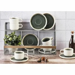 Bjorn 6 Tasses avec soucoupe Oxygen gris/vert bouteille/beige - 20 cl