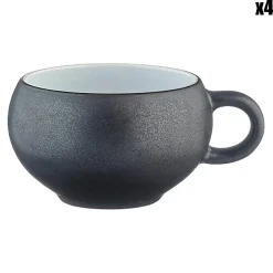 Hot Bjorn 4 Tasses en Grès Gourmet blanc granité/noir onyx - 12 cL