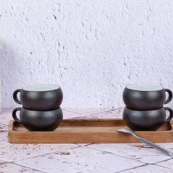 Hot Bjorn 4 Tasses en Grès Gourmet blanc granité/noir onyx - 12 cL