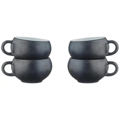 Hot Bjorn 4 Tasses en Grès Gourmet blanc granité/noir onyx - 12 cL