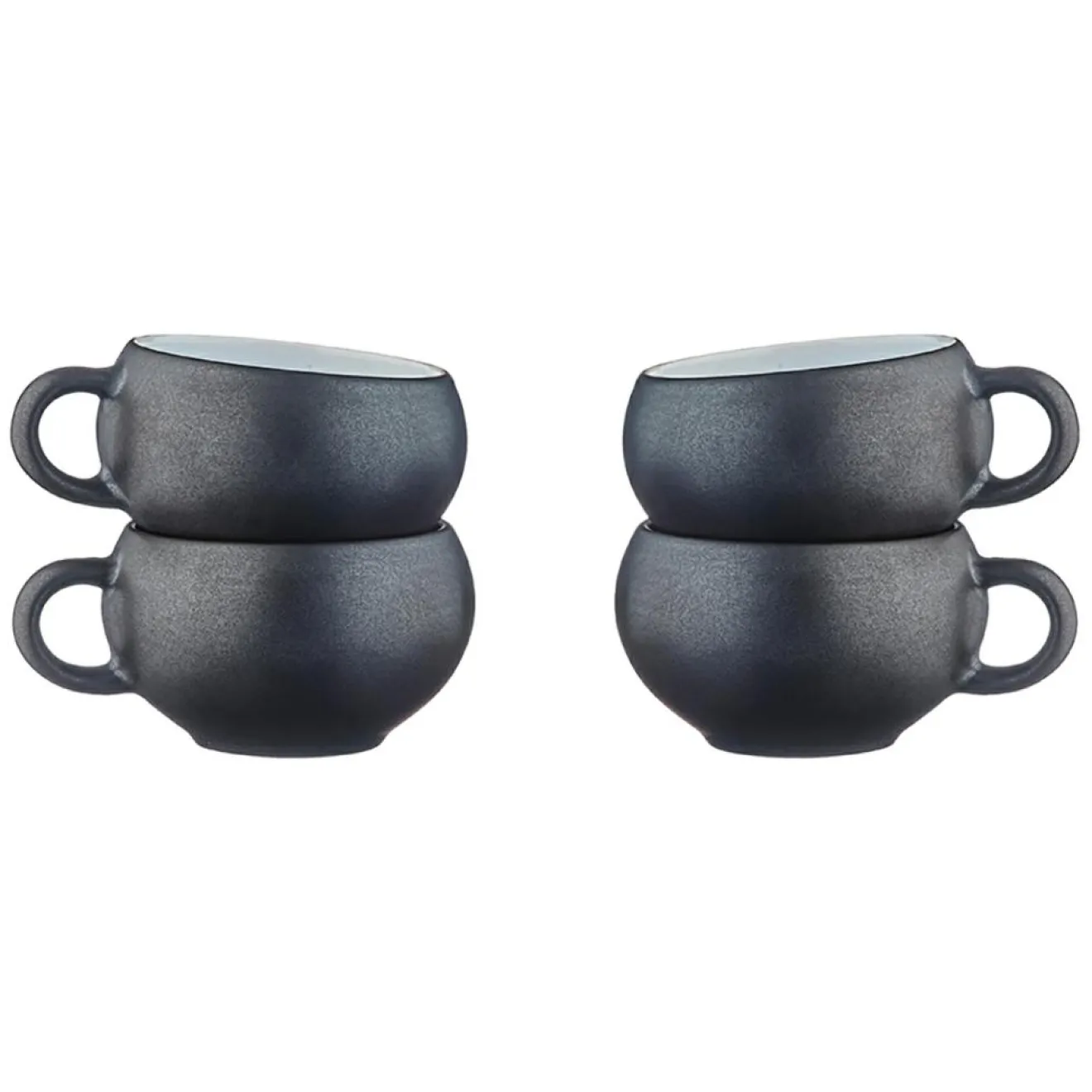 Hot Bjorn 4 Tasses en Grès Gourmet blanc granité/noir onyx - 12 cL