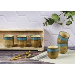 Outlet Bjorn 6 Tasses en Grès Island kaki/bleu - 15 cl