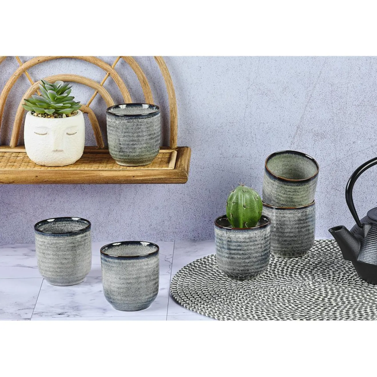 Bjorn 6 Tasses en Grès Zen gris/bleu - 20 cl