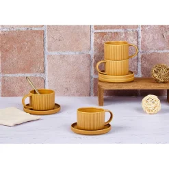 Bjorn 8 Tasses Scandi Et Soucoupe jaune ocre - 15 cl