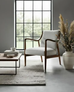 Uniqka Ambre - Fauteuil en bois massif chêne et en lin