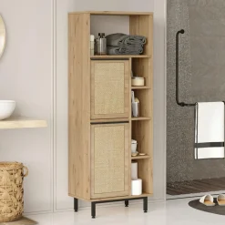 Wooden Art Armoire de salle de bains noyer/chêne - 74.8x161.6x35.5 cm