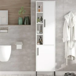 Wooden Art Armoire polyvalente blanche - 45x173.6x35.5 cm