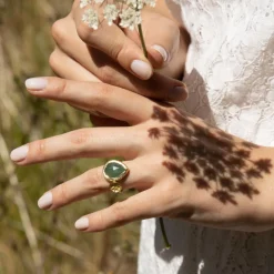 Femme Moonstone Bague ajustable Hélena Aventurine en laiton doré