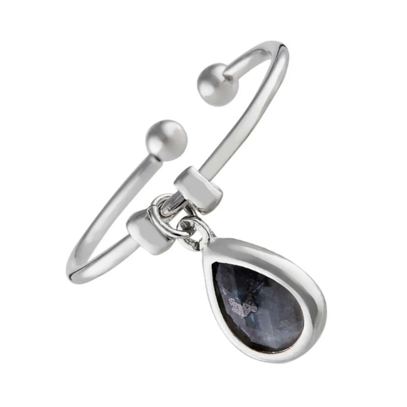 Femme Moonstone Bague ajustable Louise Labradorite en laiton argenté