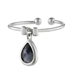 Femme Moonstone Bague ajustable Louise Labradorite en laiton argenté