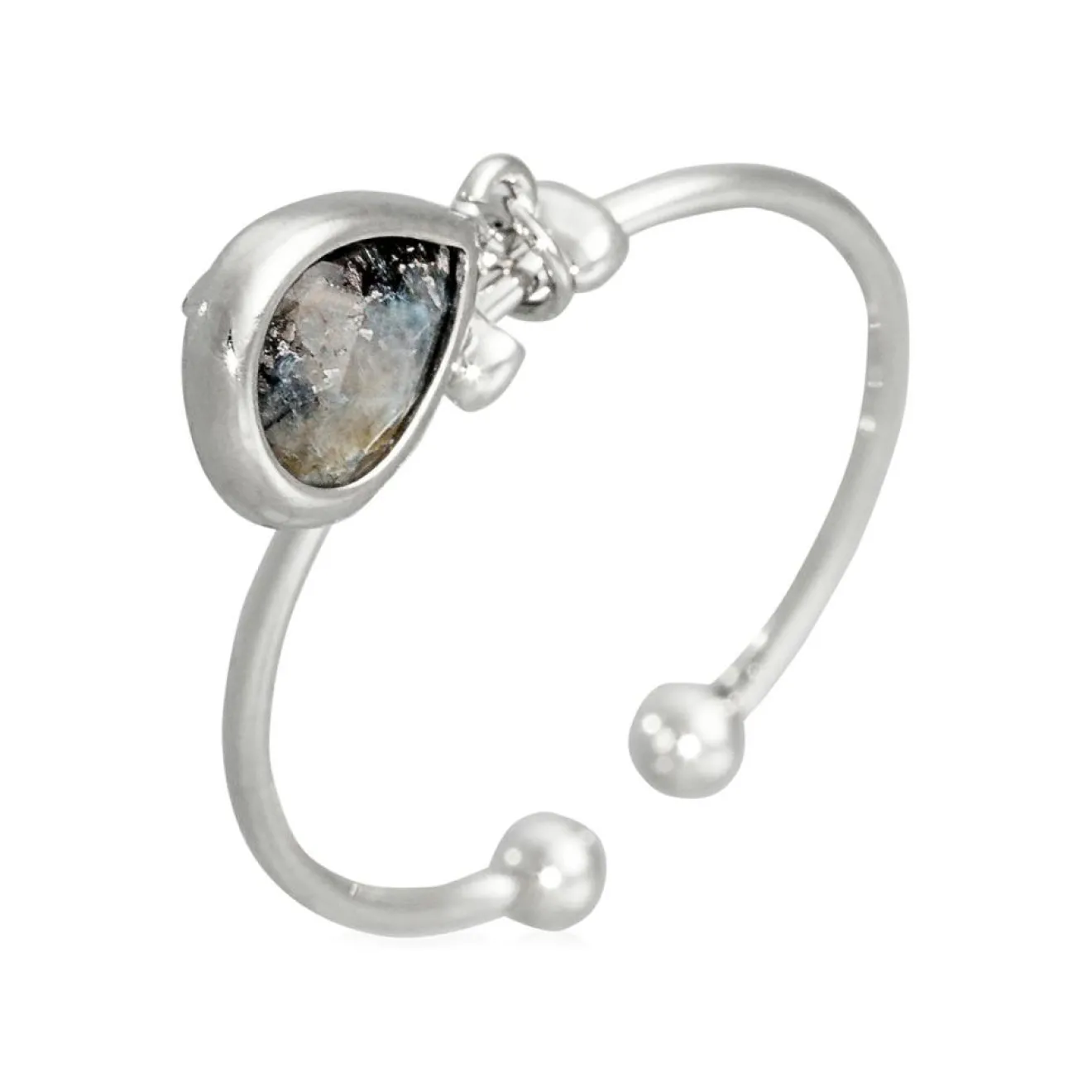 Femme Moonstone Bague ajustable Louise Labradorite en laiton argenté