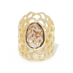 Femme Moonstone Bague ajustable Quartz fumé en laiton doré
