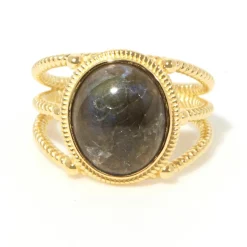 Outlet Moonstone Bague ajustable Soledad Labradorite en laiton doré