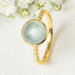 Femme Moonstone Bague Cataleya Acqua Calci en laiton doré