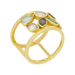 Femme Moonstone Bague Debora Quartz, Labradorite et Jade en laiton doré