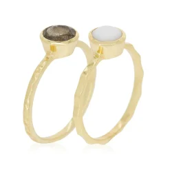 Online Moonstone Bague double Cléa Agathe en Laiton doré