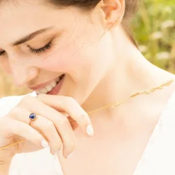 Femme Moonstone Bague Ella Lapis Lazuli en laiton doré