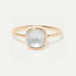 Femme Moonstone Bague Ella Nacre bleue en laiton doré