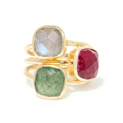 Femme Moonstone Bague Elsa Aventurine, Labradorite & Rubis en laiton doré