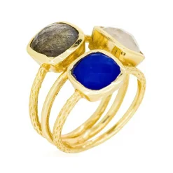 Outlet Moonstone Bague Elsa Jade & Labradorite en laiton doré