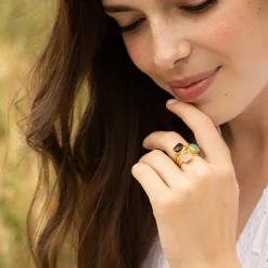 Clearance Moonstone Bague Elsa Quartz & Labradorite en laiton doré