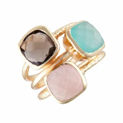 Clearance Moonstone Bague Elsa Quartz & Labradorite en laiton doré