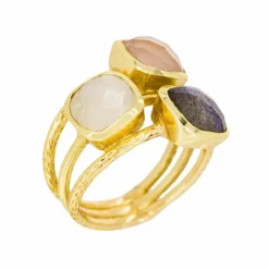 Hot Moonstone Bague Elsa Quartz, Labradorite et Cristal en laiton doré