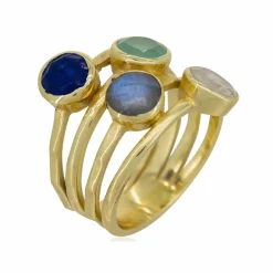 Online Moonstone Bague Jovannia Aqua Calci Jade Labradorite & Pierre de Lune en laiton doré
