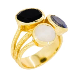 Femme Moonstone Bague Mariel Onyx & Labradorite en laiton doré