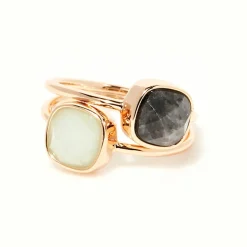 Femme Moonstone Bague Naelia Amazonite & Labradorite en laiton doré