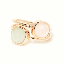 Femme Moonstone Bague Naelia Quartz rose & Amazonite en laiton doré