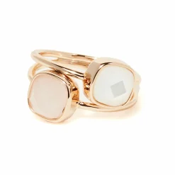 Femme Moonstone Bague Naelia Quartz rose & Nacre blanche en laiton doré