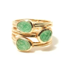 Hot Moonstone Bague Suzanne Quartz vert en laiton doré