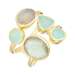 Online Moonstone Bague Tatiana Labradorite & Aqua Calci en laiton doré