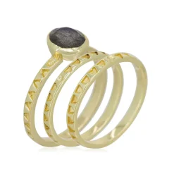 Femme Moonstone Bague triple Erika Labradorite en Laiton doré