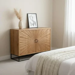 Outlet Bois & Chiffons Bahut 2 portes sculptées Manguier Solaris Beige - 120x42x85 cm