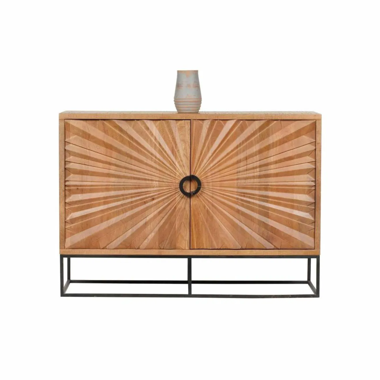 Outlet Bois & Chiffons Bahut 2 portes sculptées Manguier Solaris Beige - 120x42x85 cm