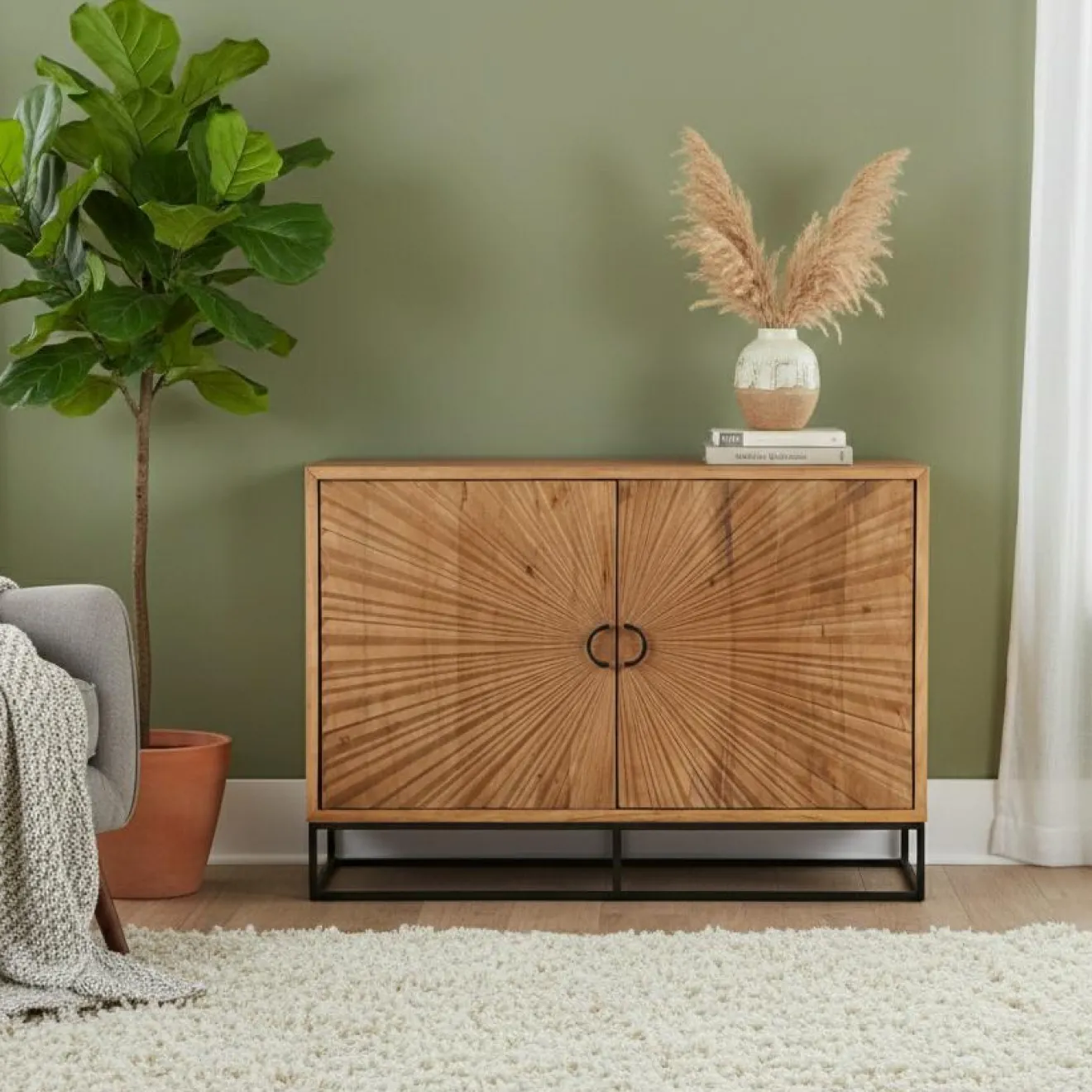 Outlet Bois & Chiffons Bahut 2 portes sculptées Manguier Solaris Beige - 120x42x85 cm