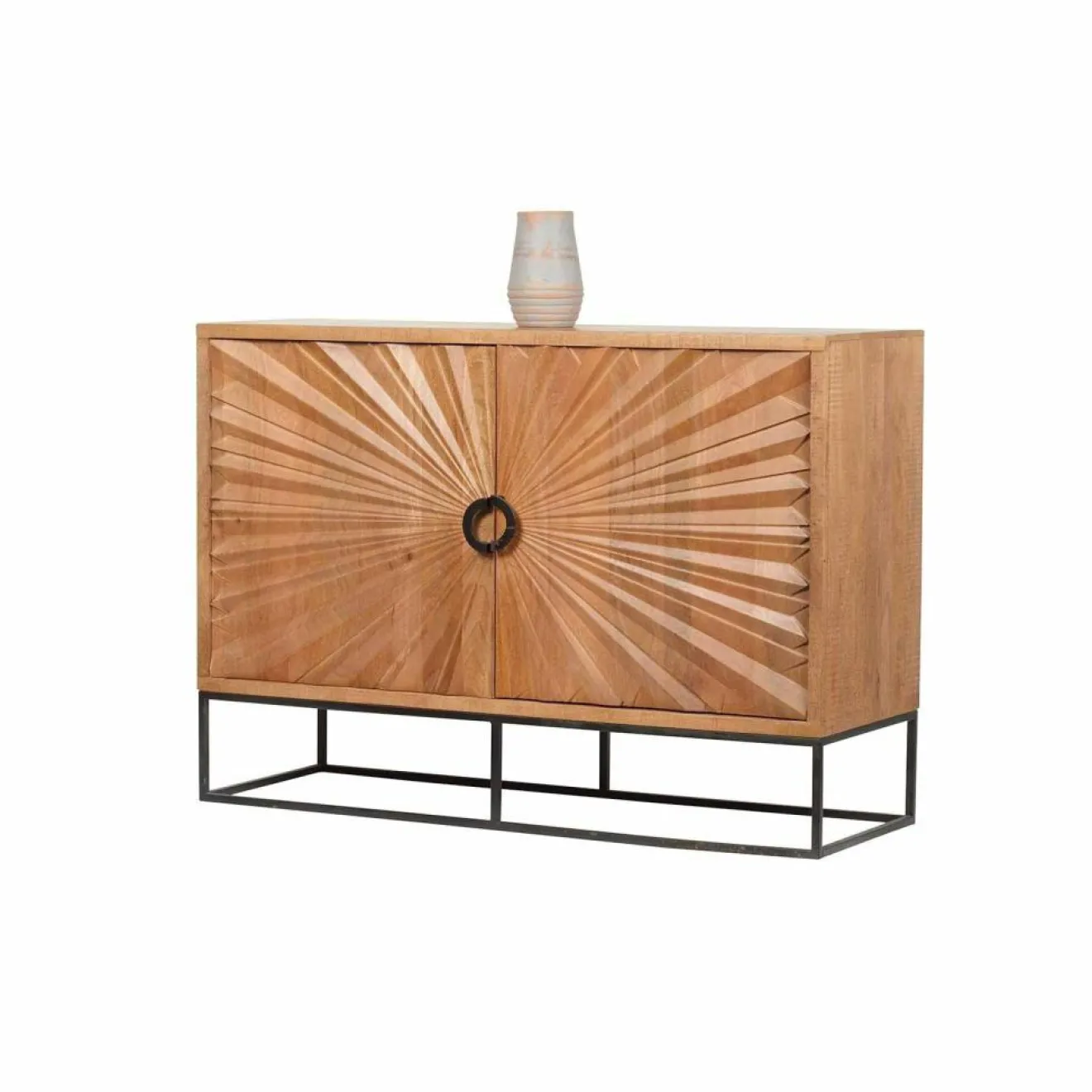 Outlet Bois & Chiffons Bahut 2 portes sculptées Manguier Solaris Beige - 120x42x85 cm