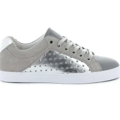 Femme Palladium Baskets basses en Velours de Cuir & Cuir gris/argenté