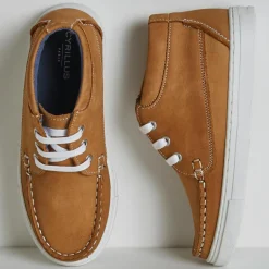 Enfant Cyrillus Baskets bateau montantes en Cuir marron cognac