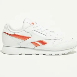 Femme Reebok Baskets en Cuir Cl Lthr Bicolore blanc/orange