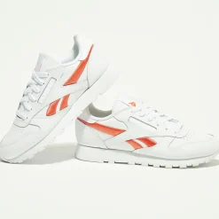 Femme Reebok Baskets en Cuir Cl Lthr Bicolore blanc/orange